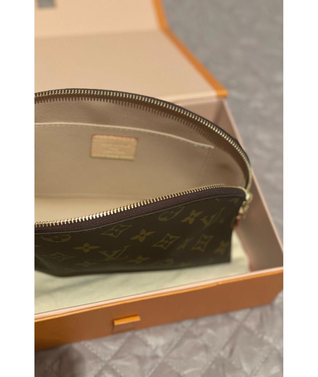 LOUIS VUITTON Коричневая кожаная косметичка, фото 4