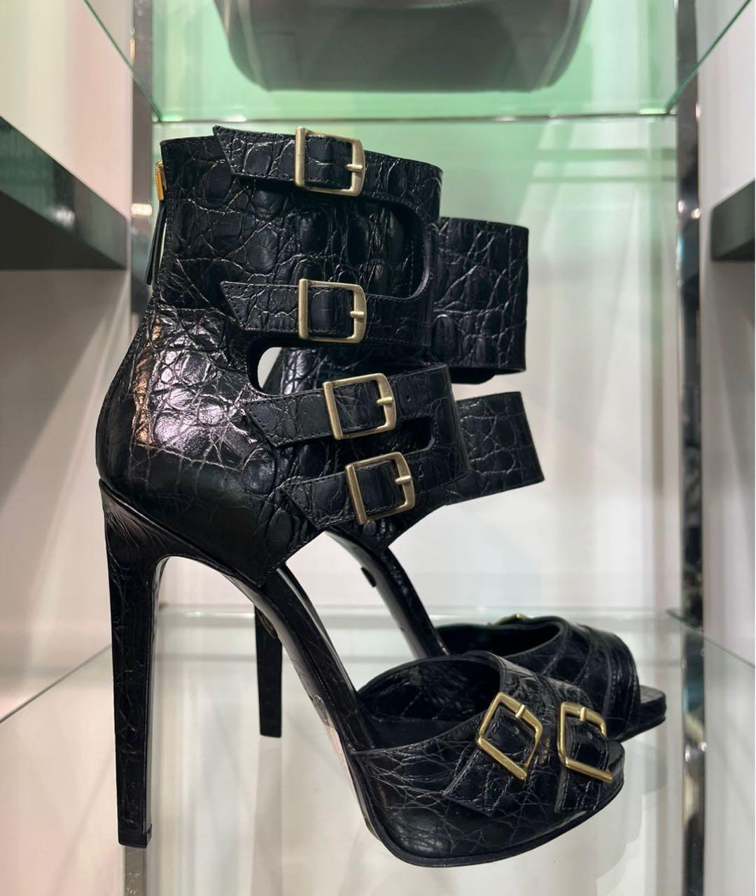 EMILIO PUCCI Черные кожаные босоножки, фото 5