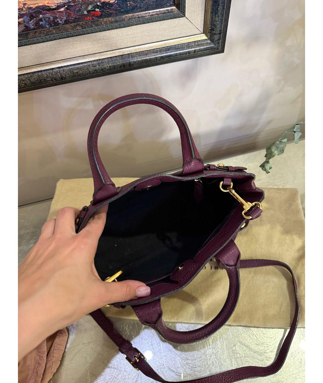BURBERRY Бордовая кожаная сумка тоут, фото 5