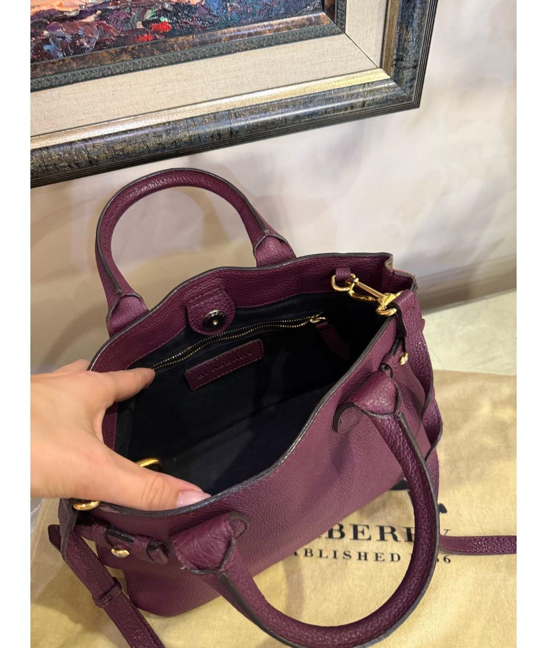 BURBERRY Бордовая кожаная сумка тоут, фото 7
