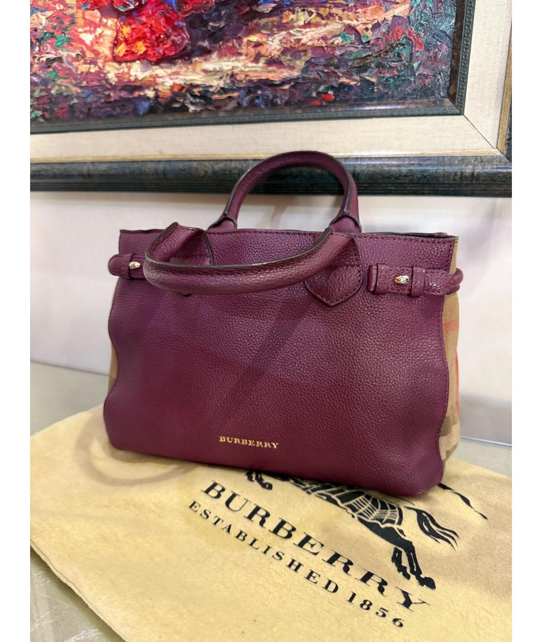 BURBERRY Бордовая кожаная сумка тоут, фото 2