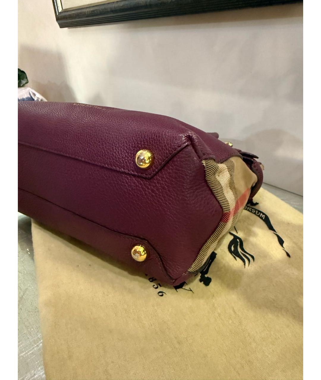 BURBERRY Бордовая кожаная сумка тоут, фото 3