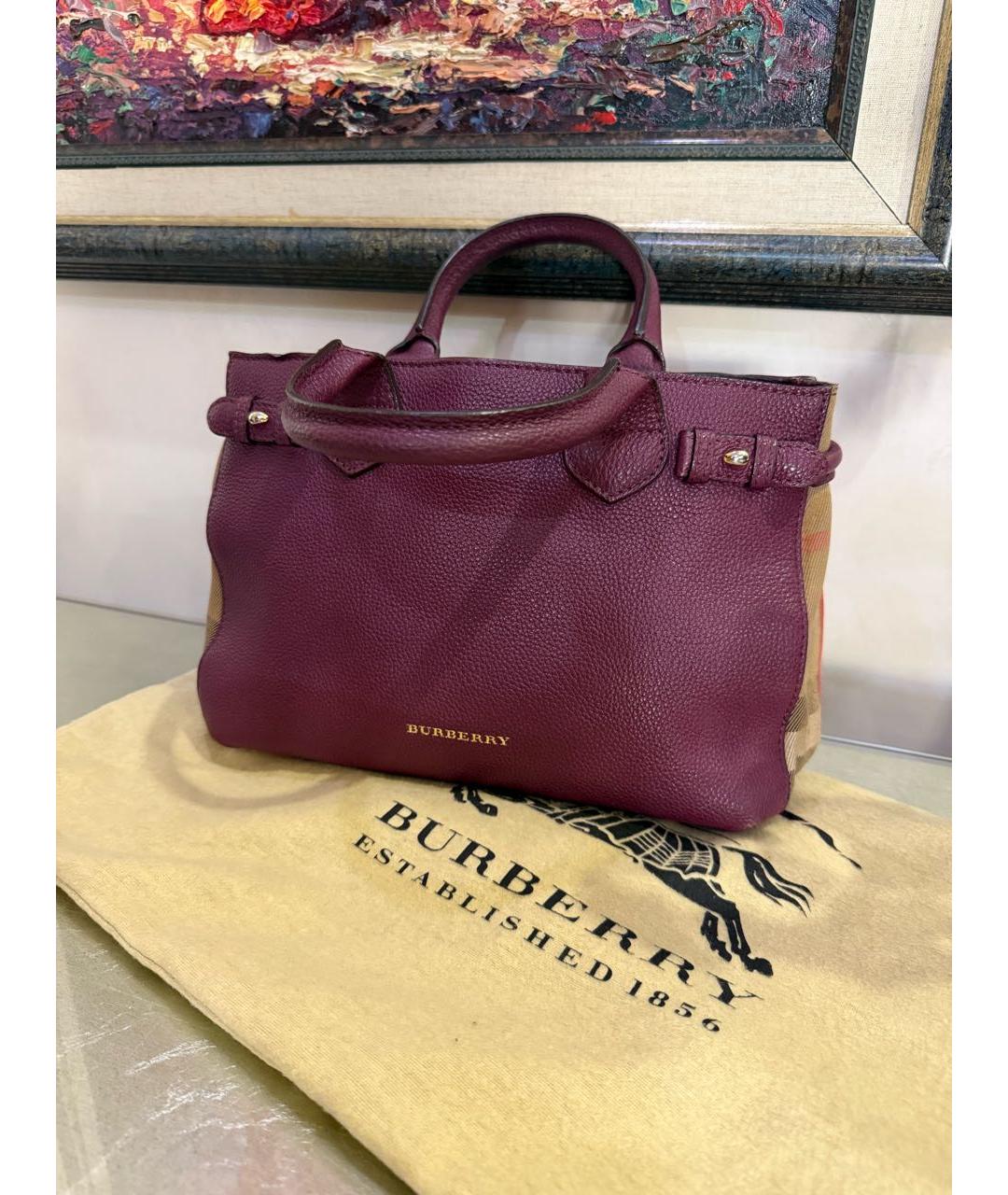 BURBERRY Бордовая кожаная сумка тоут, фото 8