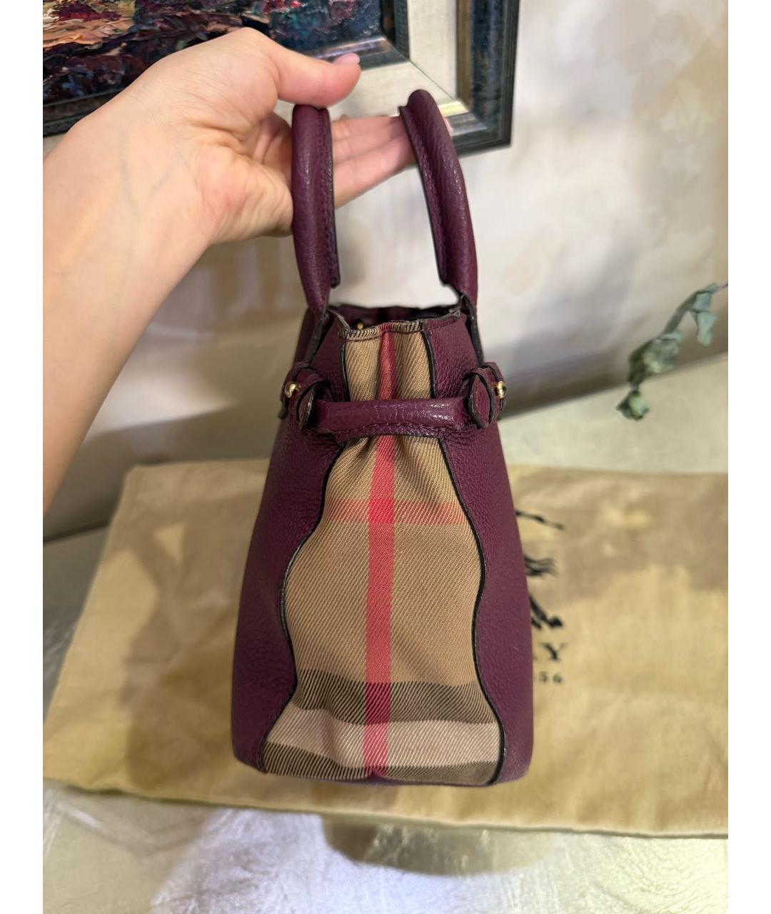 BURBERRY Бордовая кожаная сумка тоут, фото 6