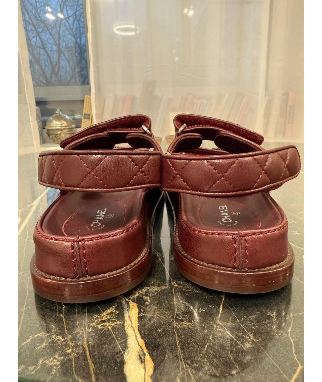 CHANEL Бордовые кожаные сандалии, фото 3