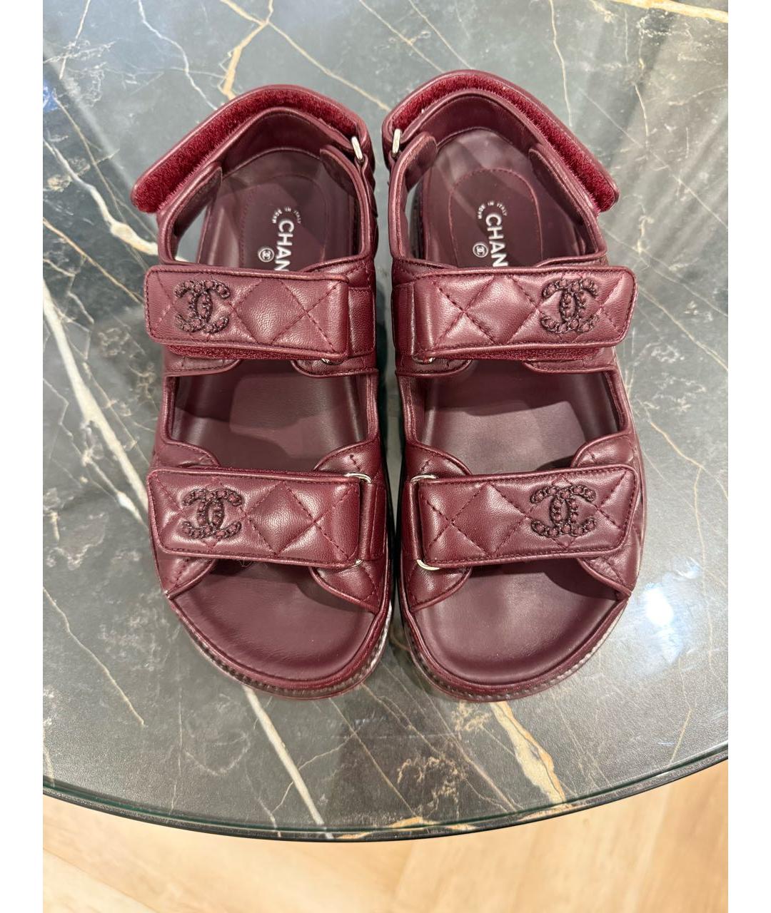 CHANEL Бордовые кожаные сандалии, фото 6