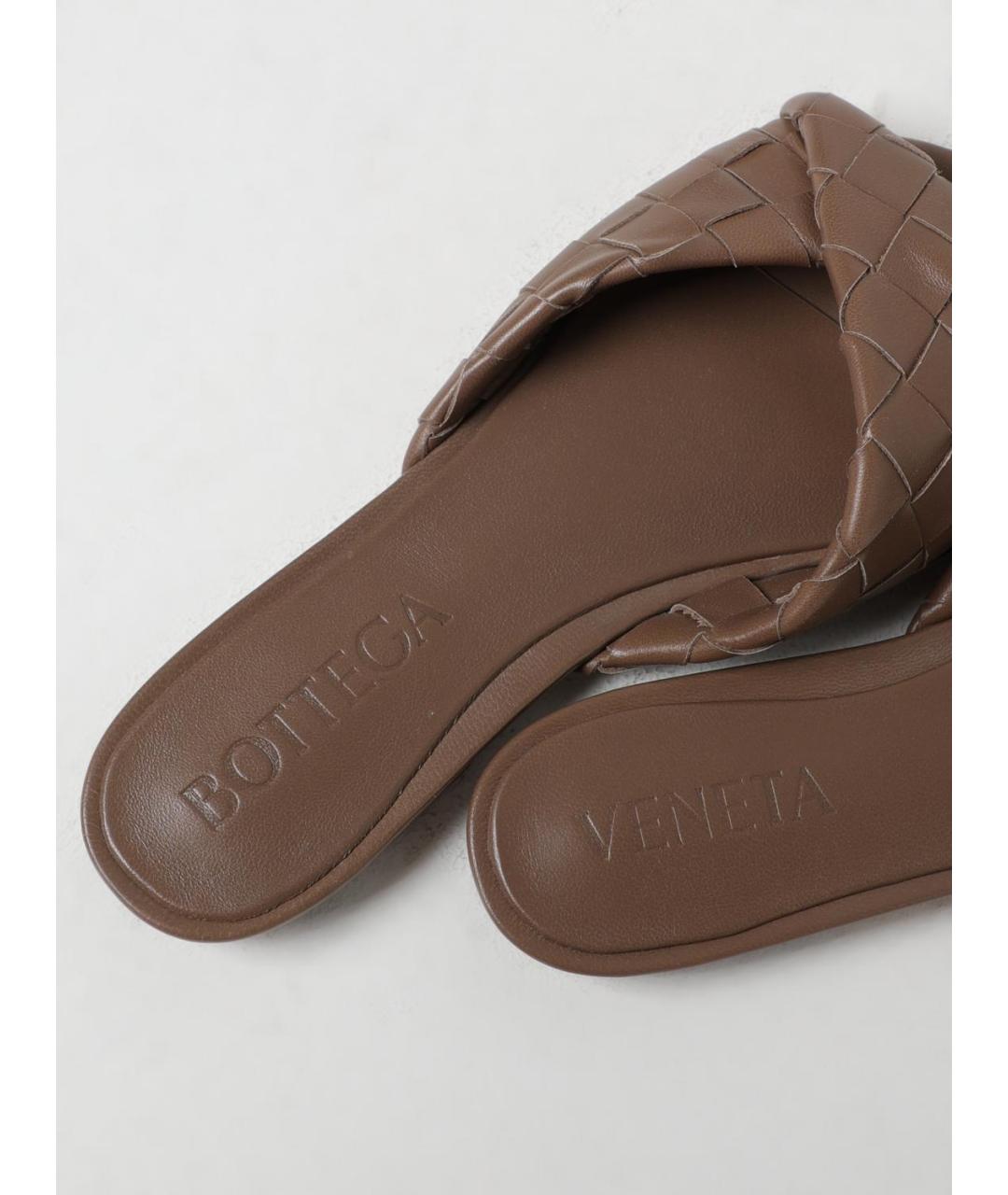 BOTTEGA VENETA Коричневые кожаные шлепанцы, фото 4