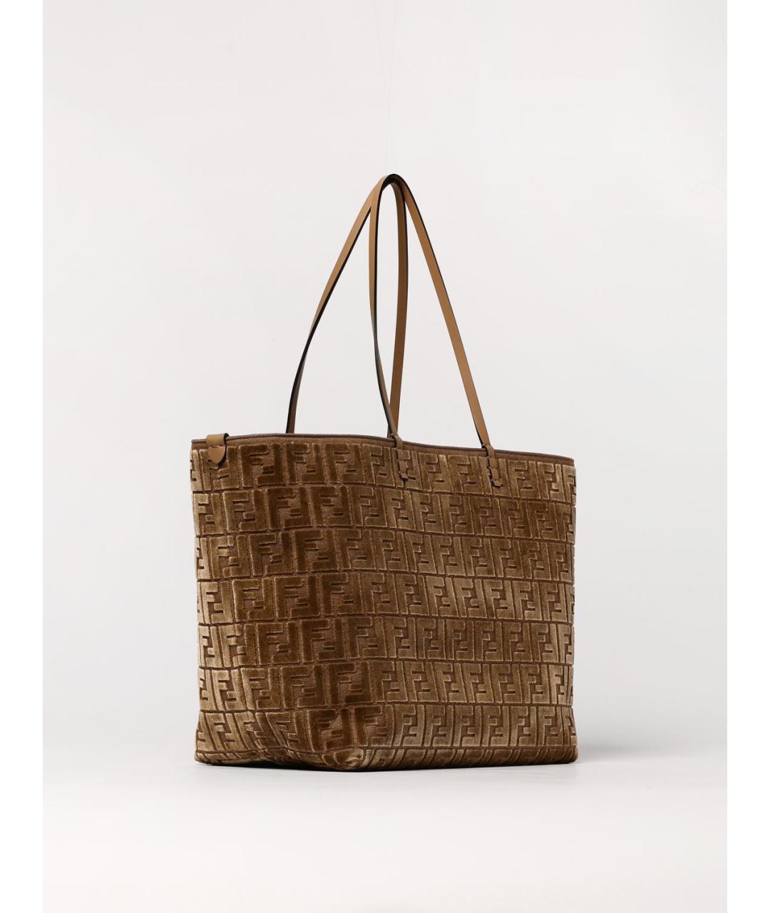 FENDI Коричневая жаккардовая сумка тоут, фото 3