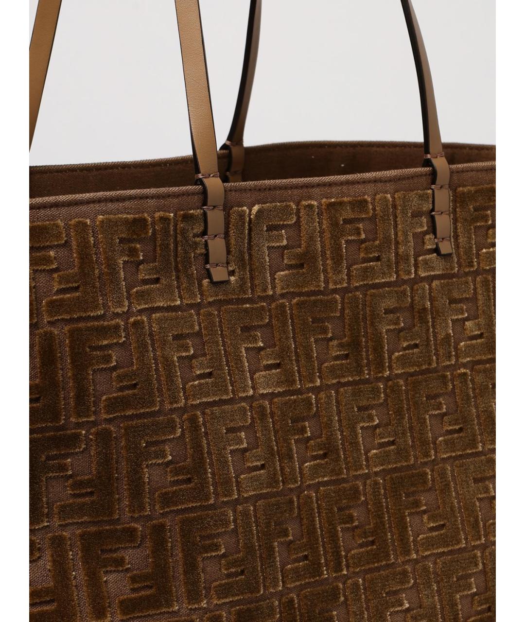 FENDI Коричневая жаккардовая сумка тоут, фото 4