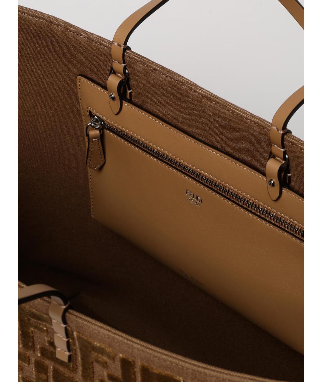 FENDI Коричневая жаккардовая сумка тоут, фото 5