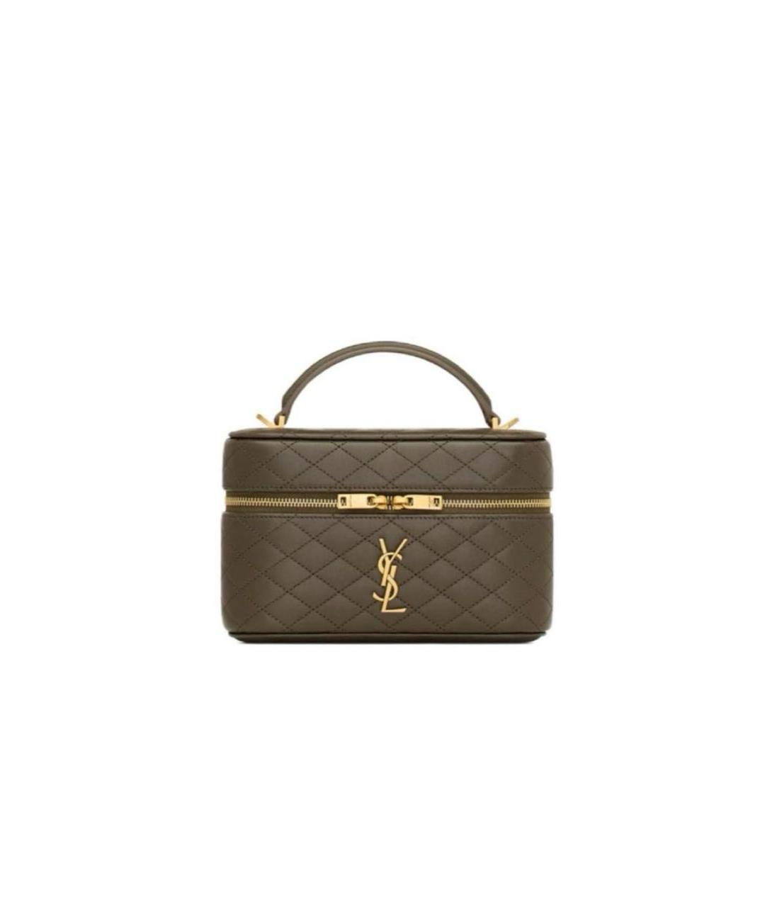 SAINT LAURENT Коричневая кожаная сумка с короткими ручками, фото 4