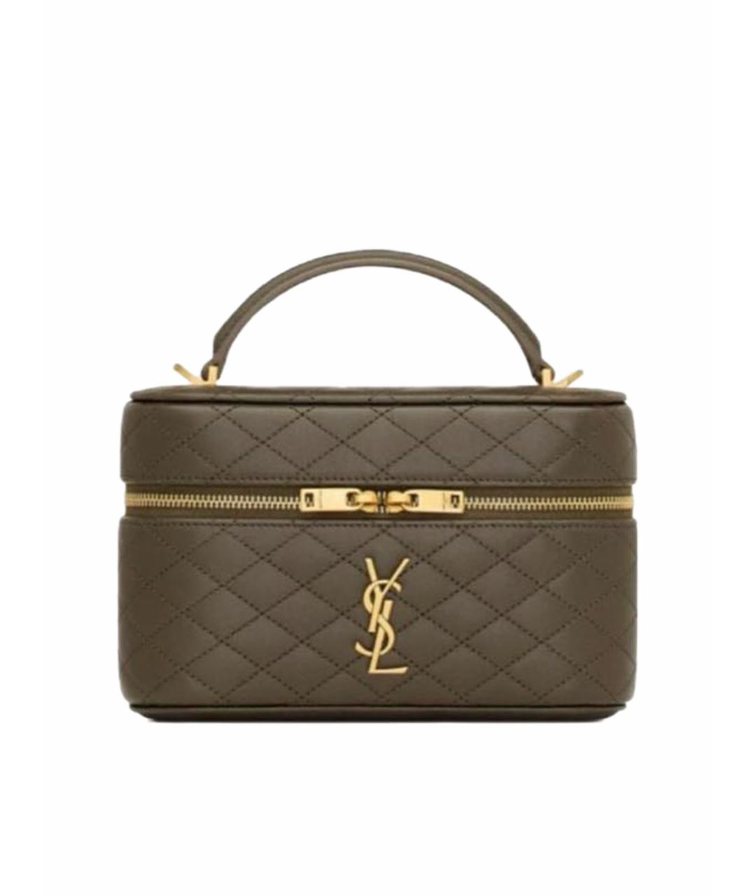 SAINT LAURENT Коричневая кожаная сумка с короткими ручками, фото 1