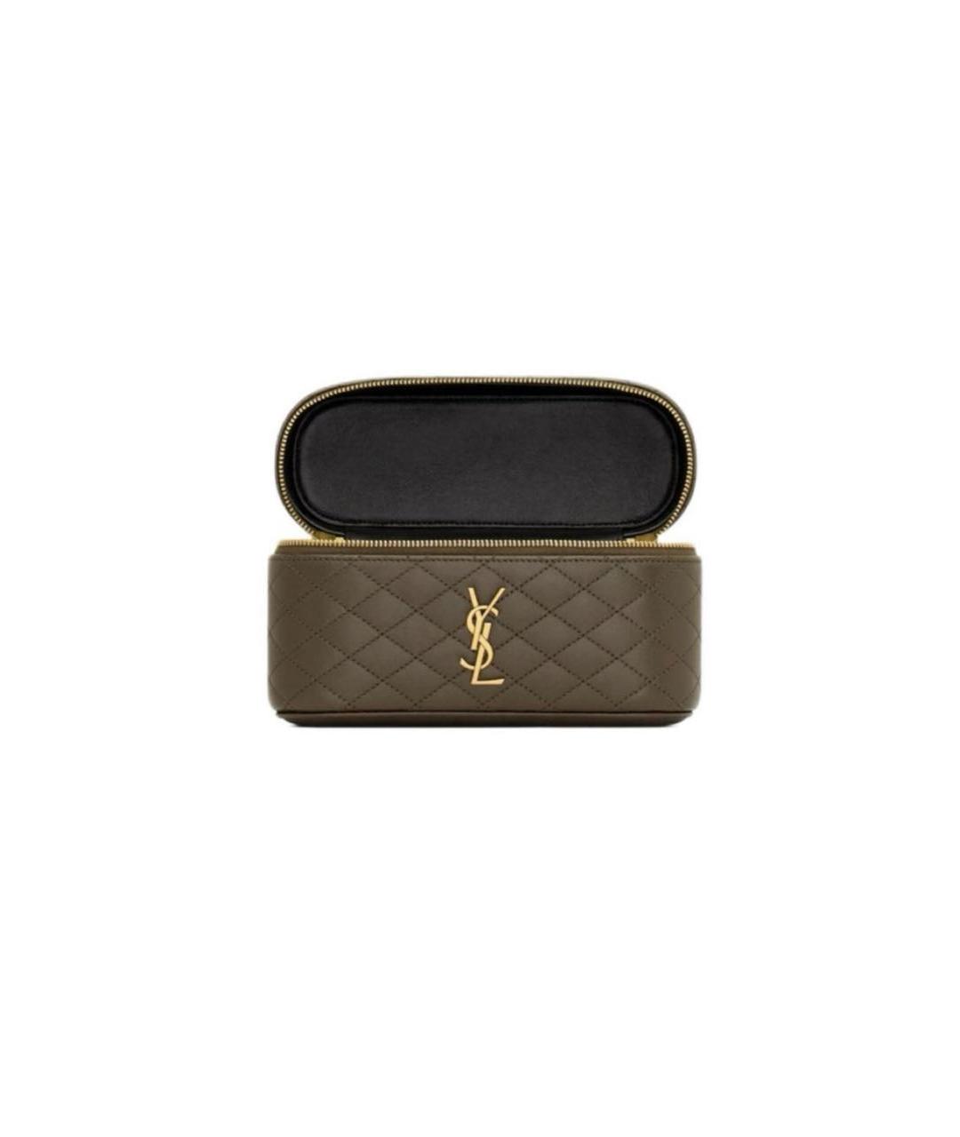 SAINT LAURENT Коричневая кожаная сумка с короткими ручками, фото 3