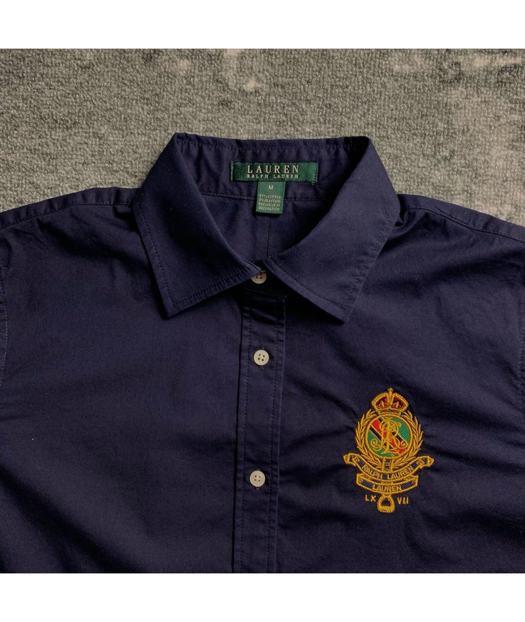 RALPH LAUREN Темно-синяя хлопко-эластановая рубашка, фото 3