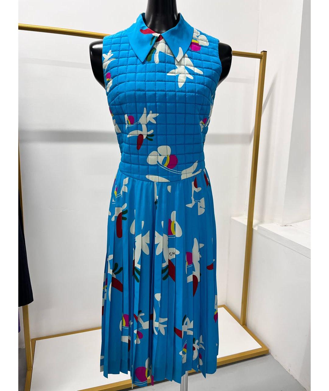 CHANEL Голубое шелковое коктейльное платье, фото 4