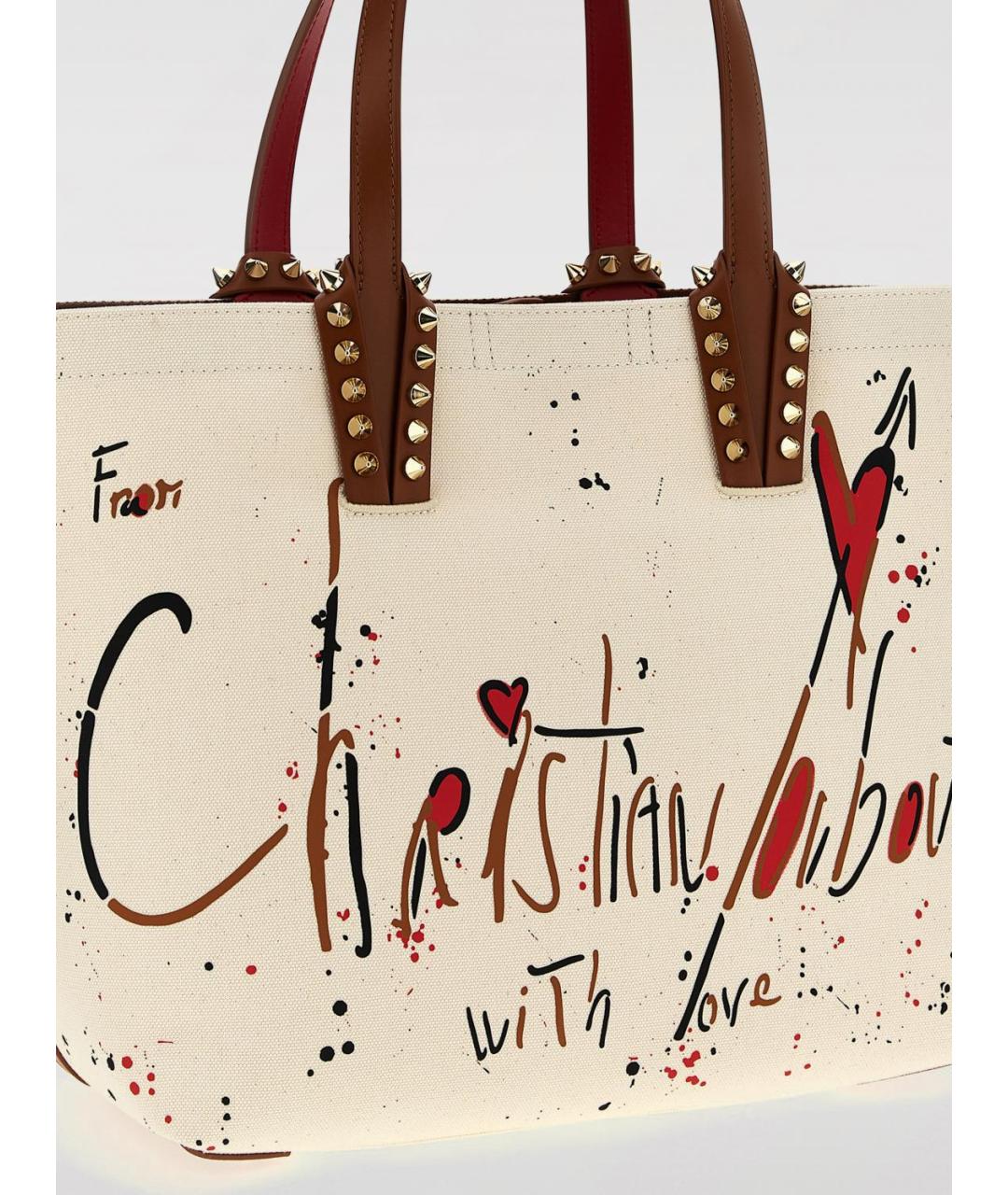 CHRISTIAN LOUBOUTIN Бежевая тканевая сумка тоут, фото 3