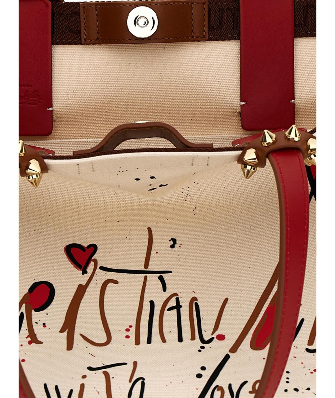 CHRISTIAN LOUBOUTIN Бежевая тканевая сумка тоут, фото 4