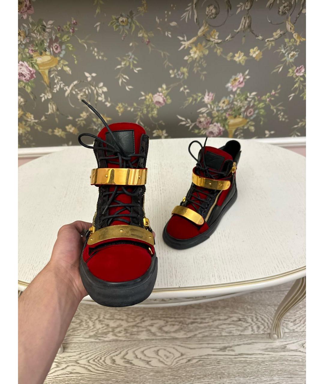 GIUSEPPE ZANOTTI DESIGN Бордовые бархатные высокие кроссовки / кеды, фото 7