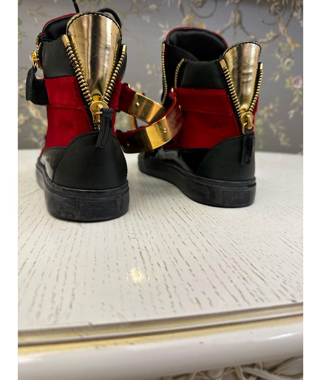 GIUSEPPE ZANOTTI DESIGN Бордовые бархатные высокие кроссовки / кеды, фото 5