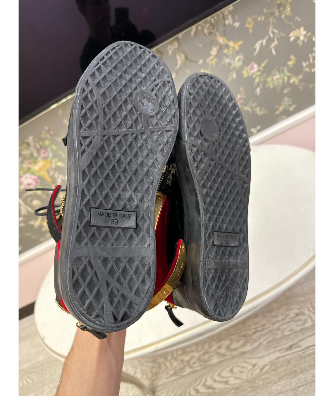 GIUSEPPE ZANOTTI DESIGN Бордовые бархатные высокие кроссовки / кеды, фото 8