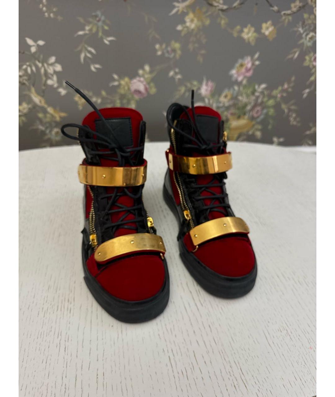 GIUSEPPE ZANOTTI DESIGN Бордовые бархатные высокие кроссовки / кеды, фото 3