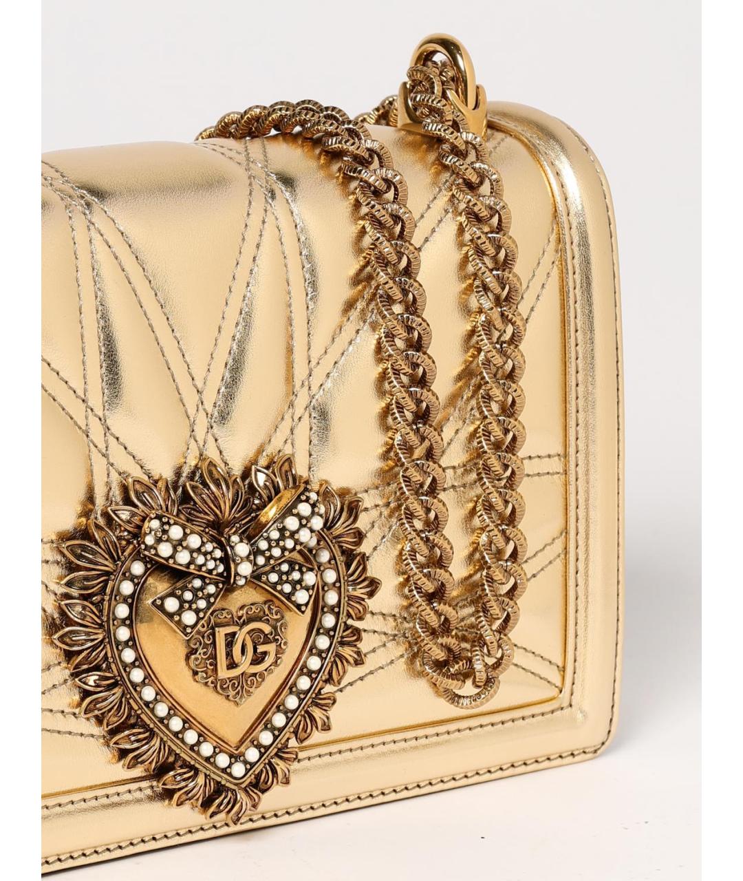 DOLCE&GABBANA Золотая кожаная сумка через плечо, фото 4