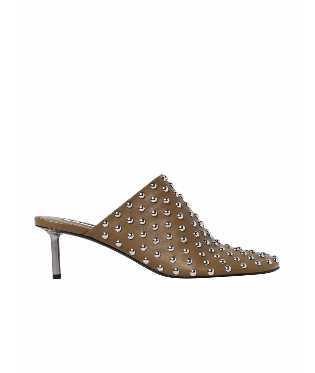 JIL SANDER Хаки кожаные сабо, фото 1