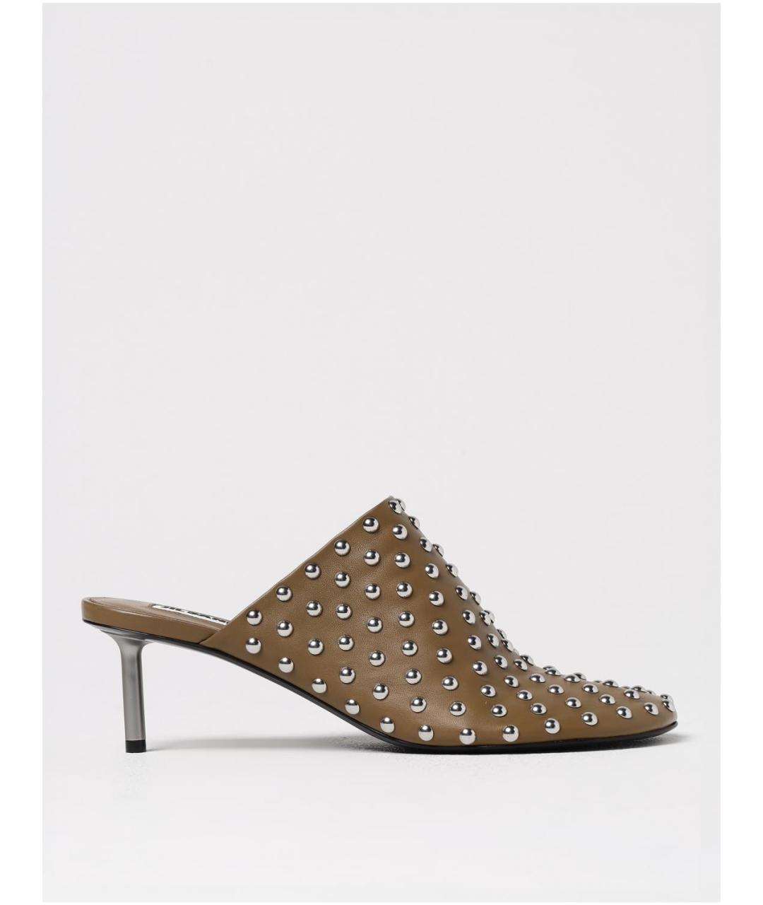 JIL SANDER Хаки кожаные сабо, фото 5