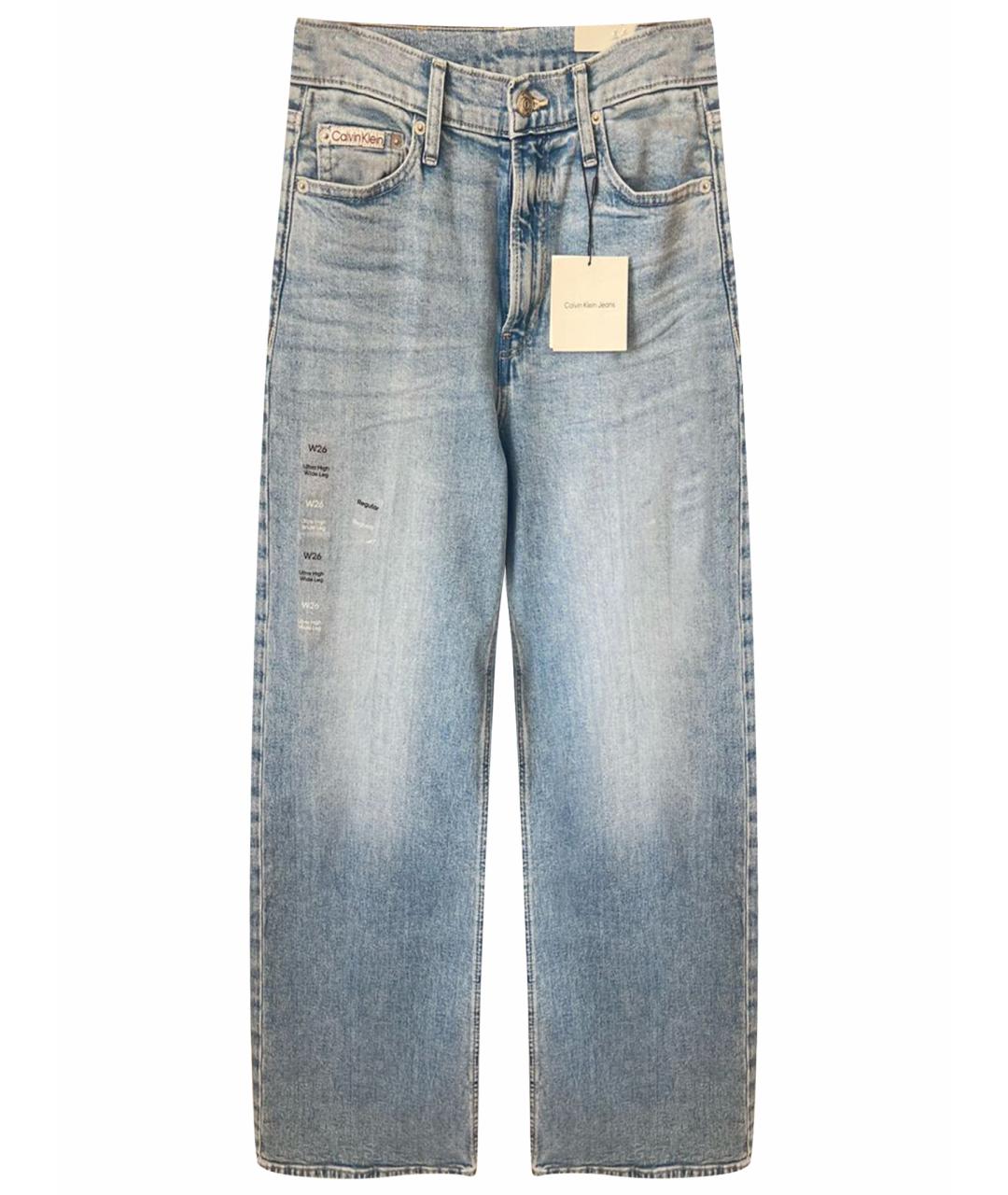 CALVIN KLEIN Голубые хлопко-эластановые прямые джинсы, фото 1