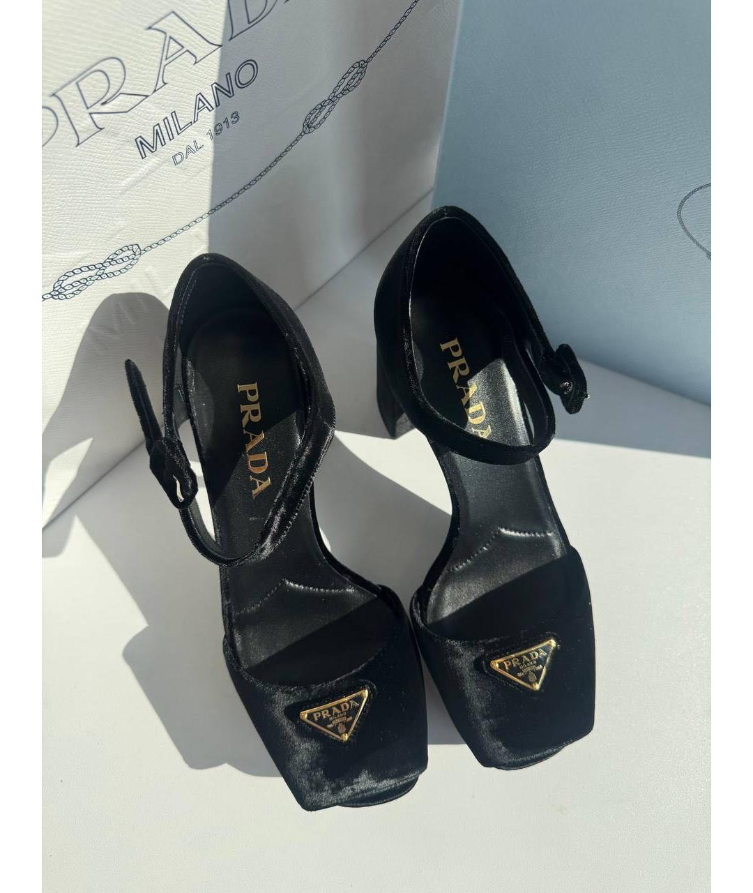 PRADA Черные бархатные босоножки, фото 2