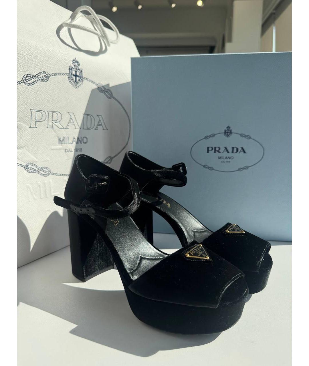 PRADA Черные бархатные босоножки, фото 4