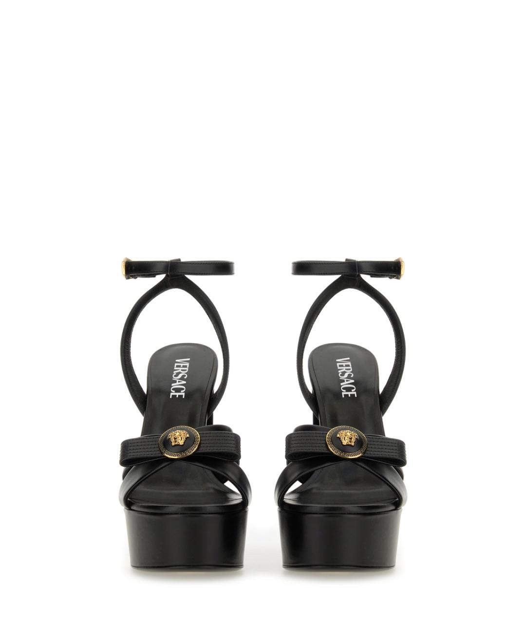 VERSACE Черные кожаные босоножки, фото 4