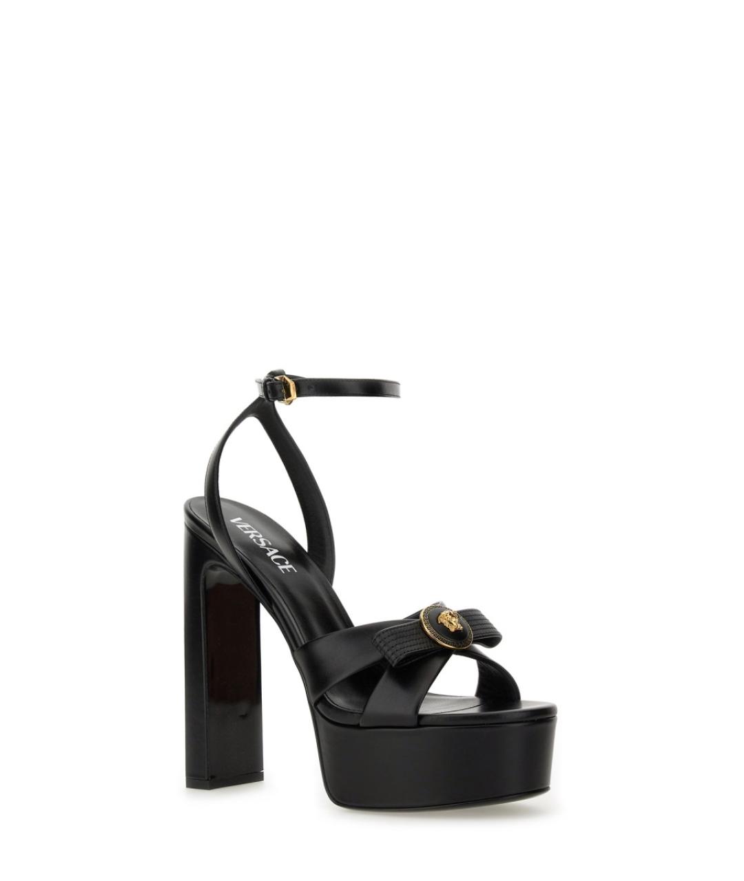 VERSACE Черные кожаные босоножки, фото 2