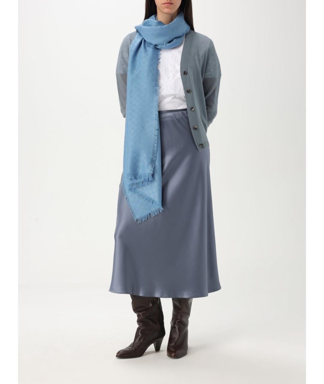 MAX MARA Голубой шерстяной шарф, фото 4