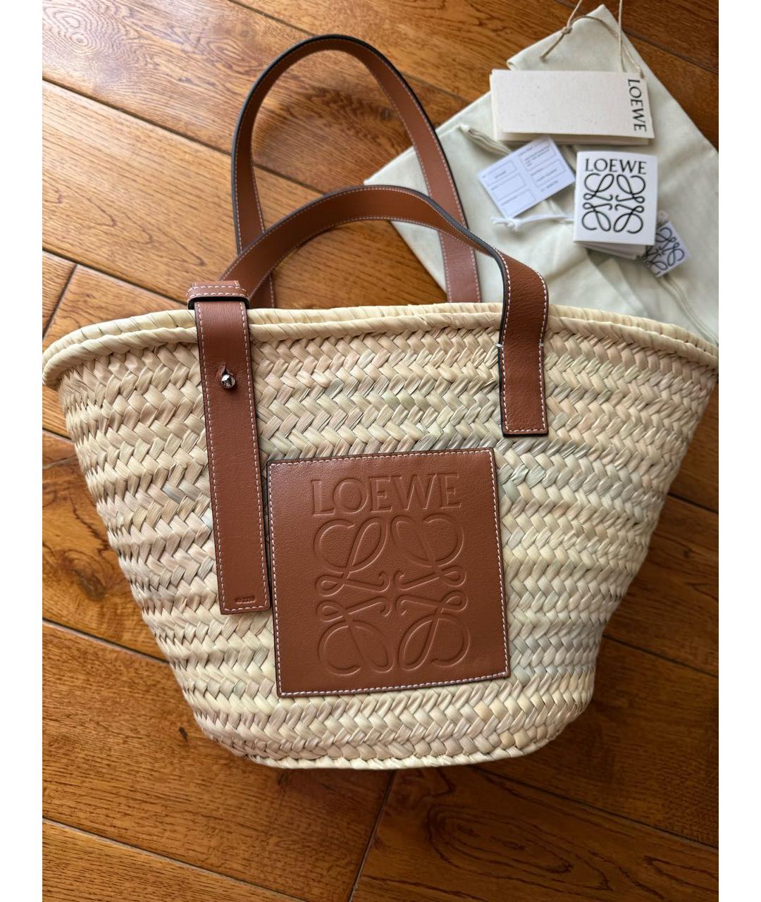 LOEWE Бежевая пелетеная пляжная сумка, фото 8