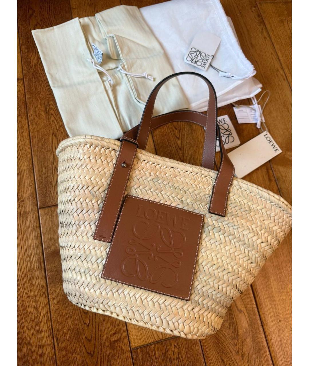 LOEWE Бежевая пелетеная пляжная сумка, фото 3