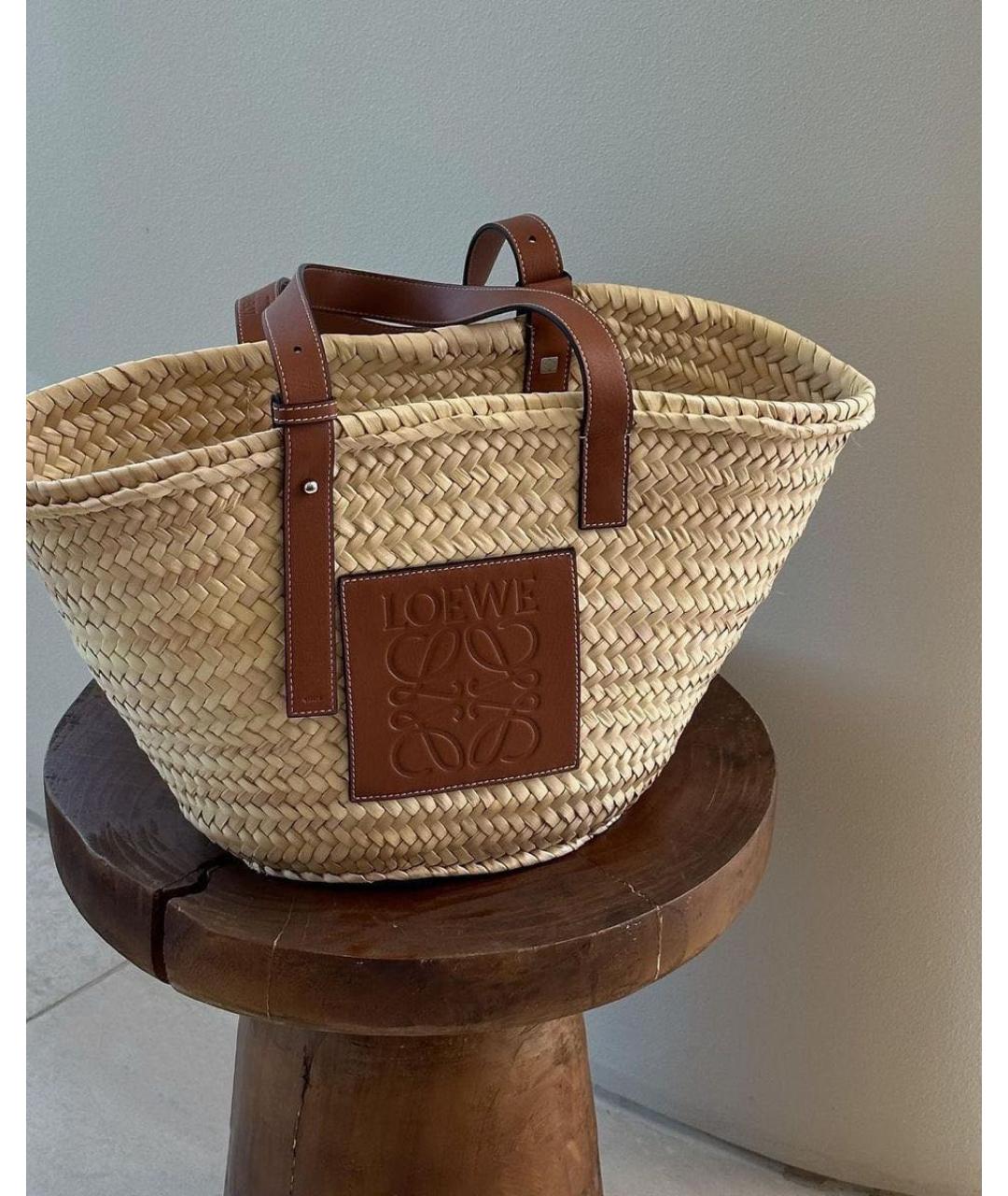 LOEWE Бежевая пелетеная пляжная сумка, фото 2