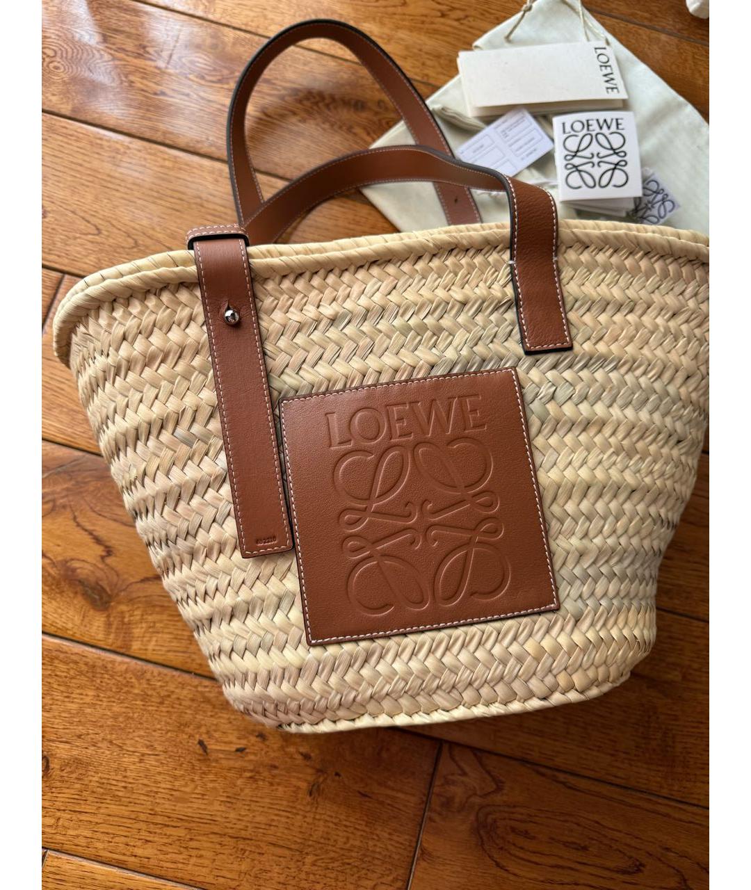 LOEWE Бежевая пелетеная пляжная сумка, фото 5
