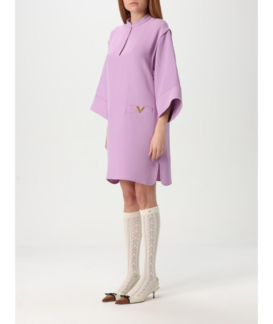 VALENTINO Фиолетовое шелковое повседневное платье, фото 5