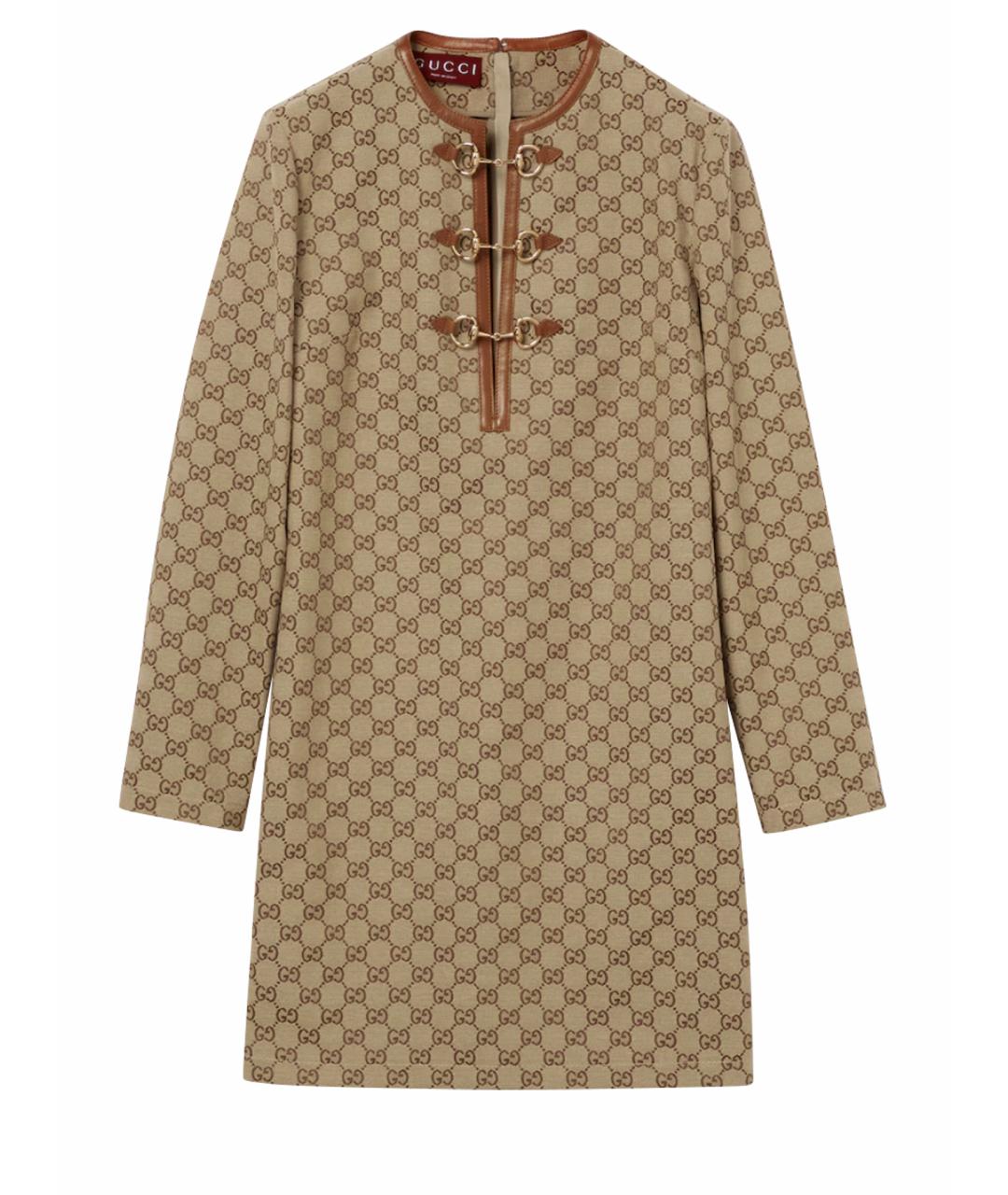 GUCCI Бежевое хлопко-эластановое повседневное платье, фото 1