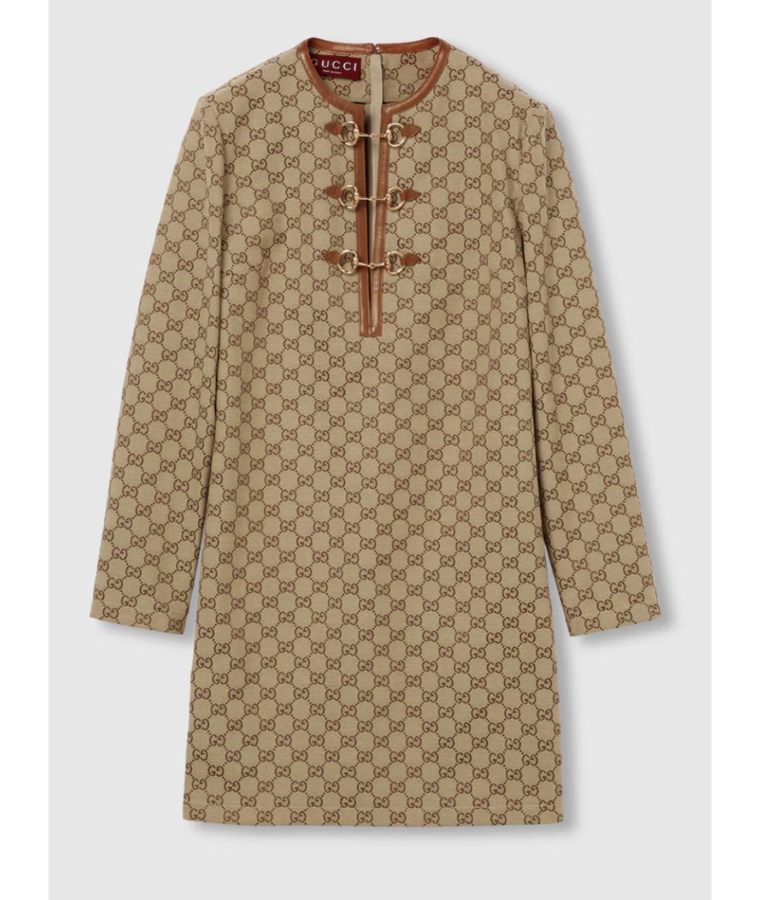 GUCCI Бежевое хлопко-эластановое повседневное платье, фото 6
