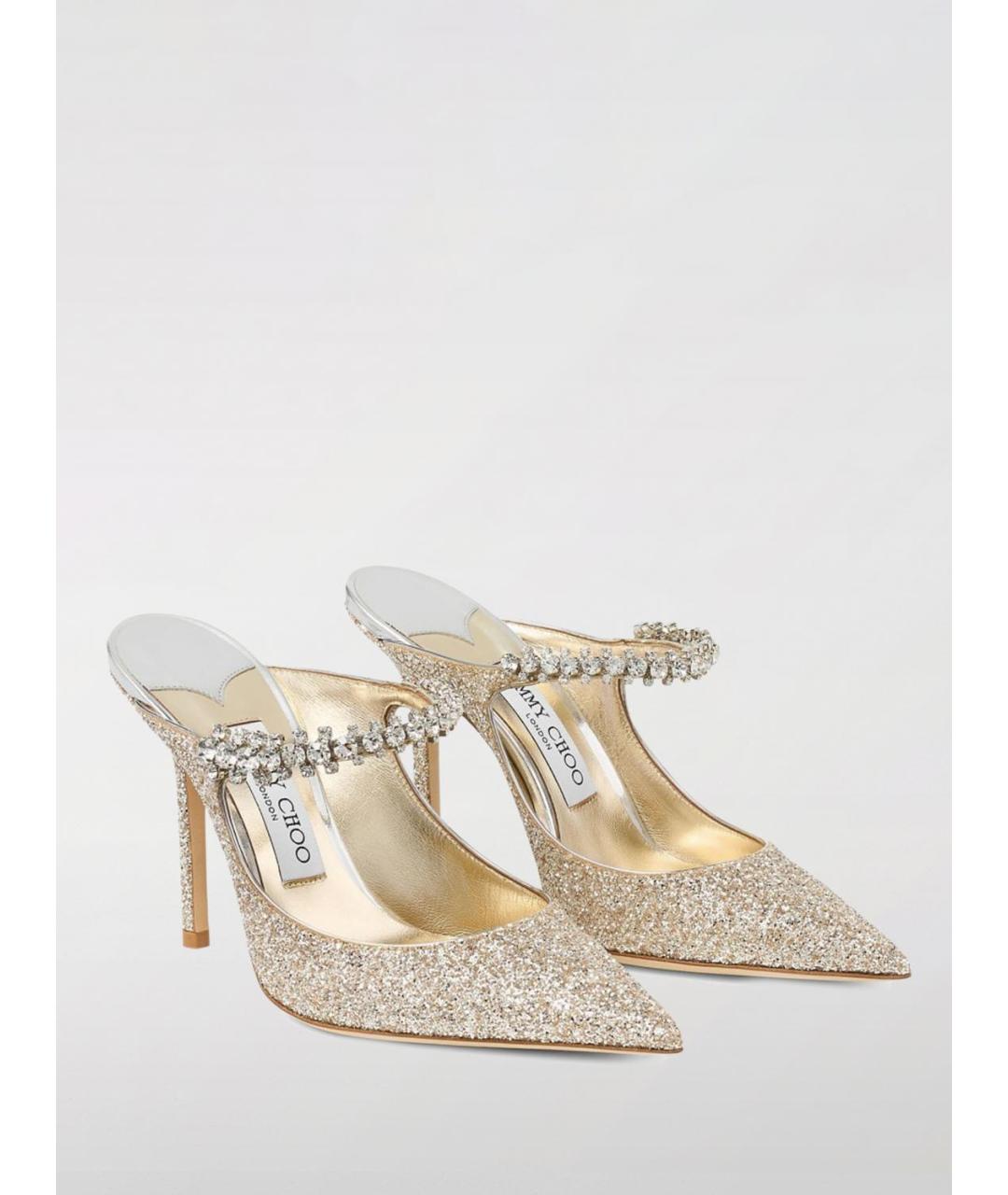 JIMMY CHOO Золотые кожаные мюли, фото 2
