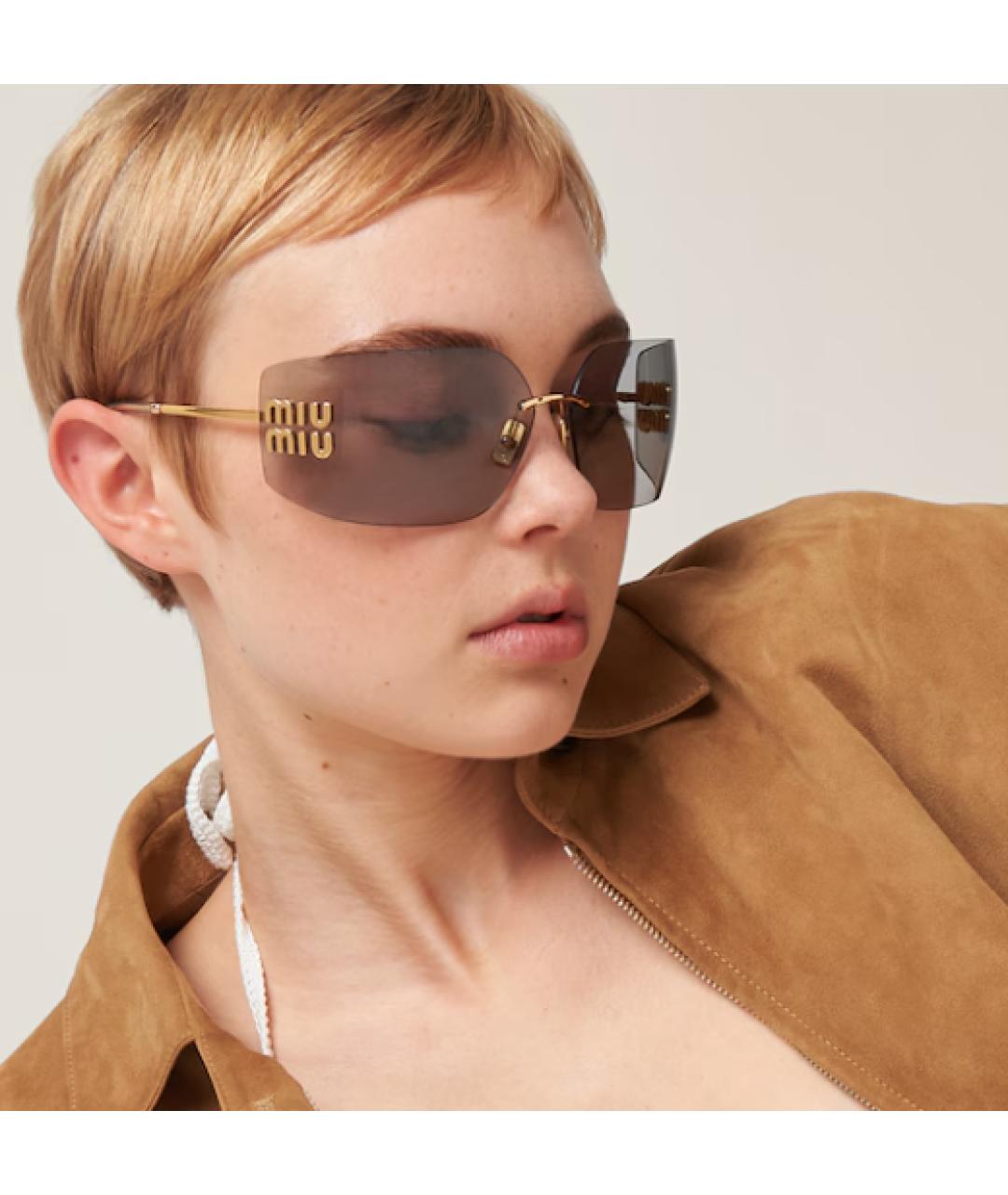 MIU MIU Золотые металлические солнцезащитные очки, фото 3