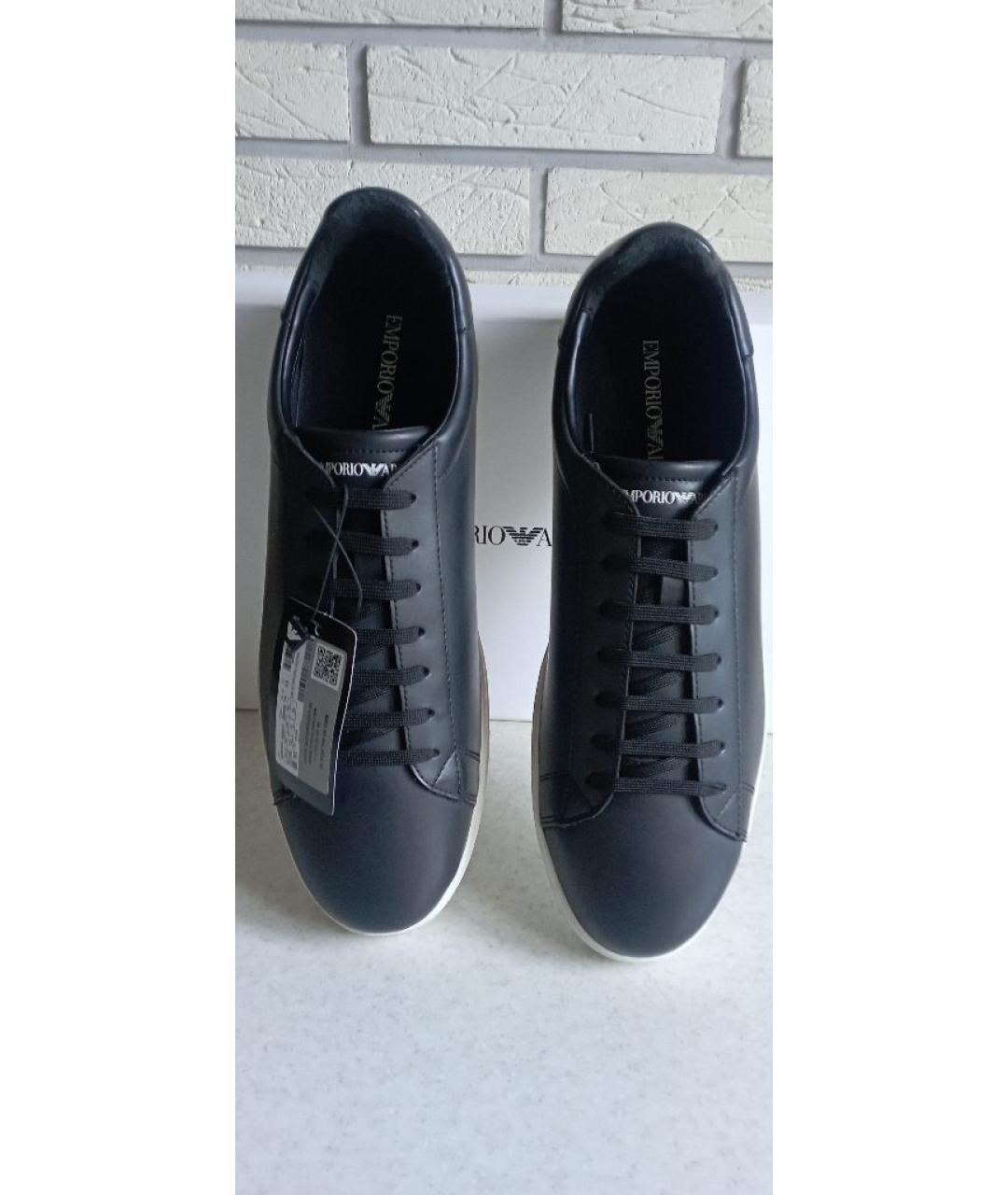 EMPORIO ARMANI Черные кожаные низкие кроссовки / кеды, фото 3
