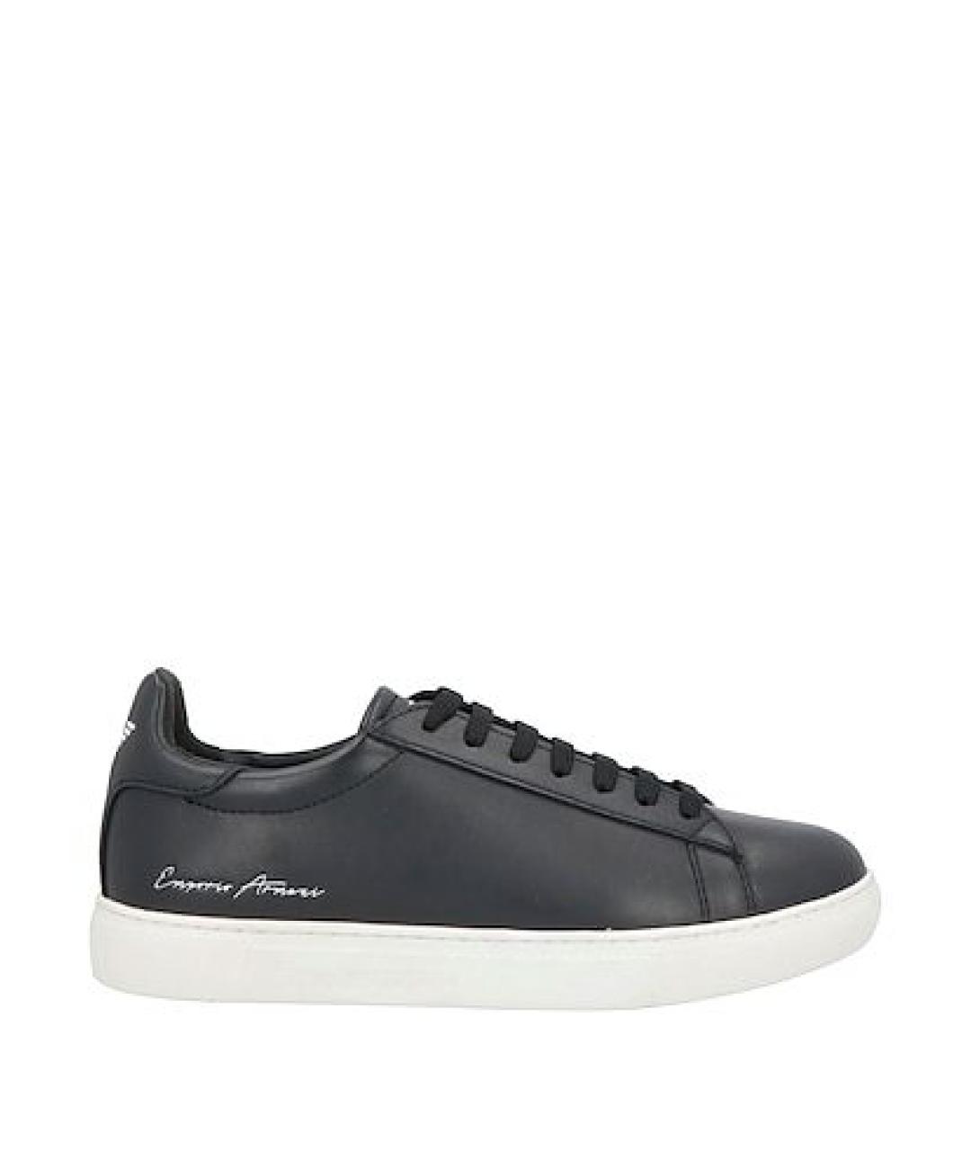 EMPORIO ARMANI Черные кожаные низкие кроссовки / кеды, фото 1