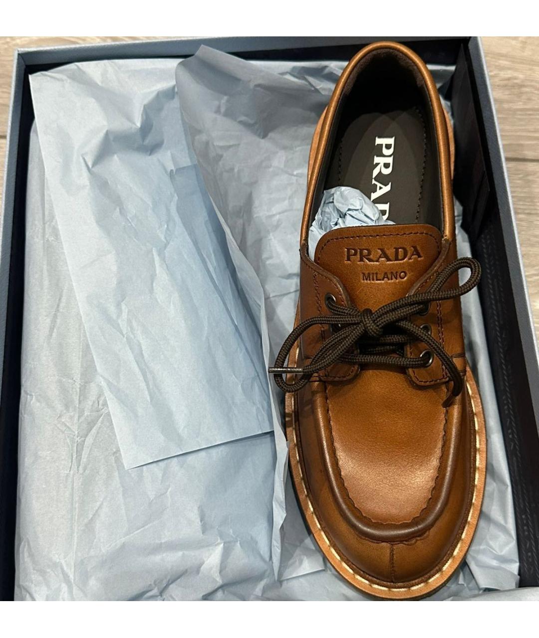 PRADA Коричневые кожаные брогги и оксфорды, фото 3