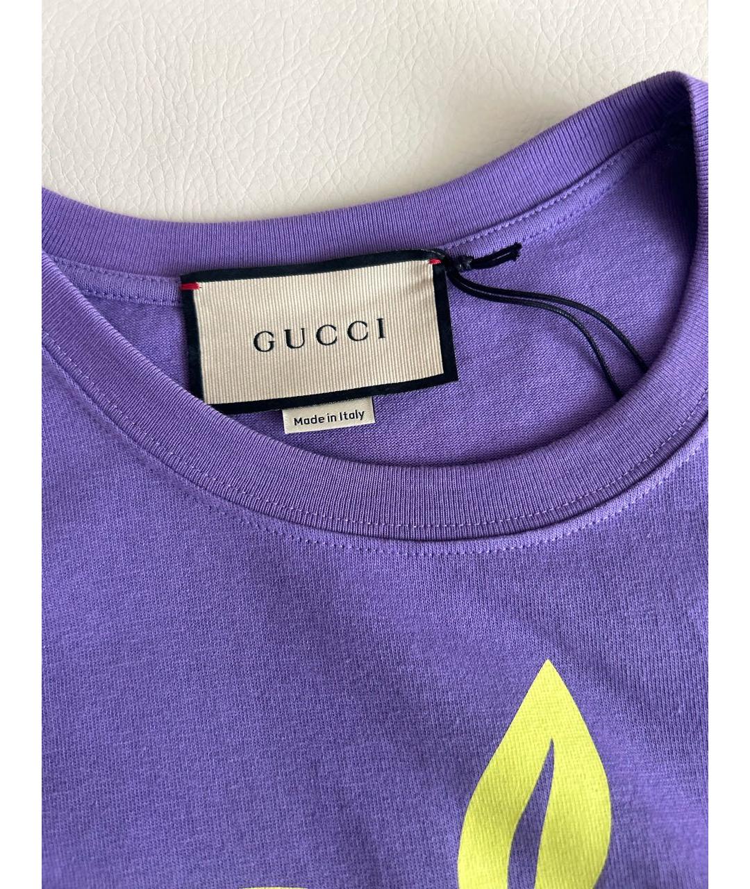 GUCCI Фиолетовая хлопко-эластановая футболка, фото 6