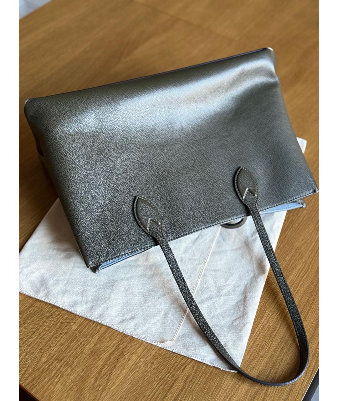 LOUIS VUITTON Хаки кожаная сумка тоут, фото 4