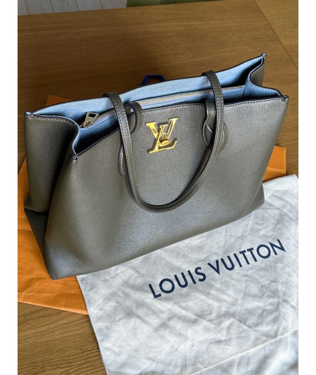 LOUIS VUITTON Хаки кожаная сумка тоут, фото 3