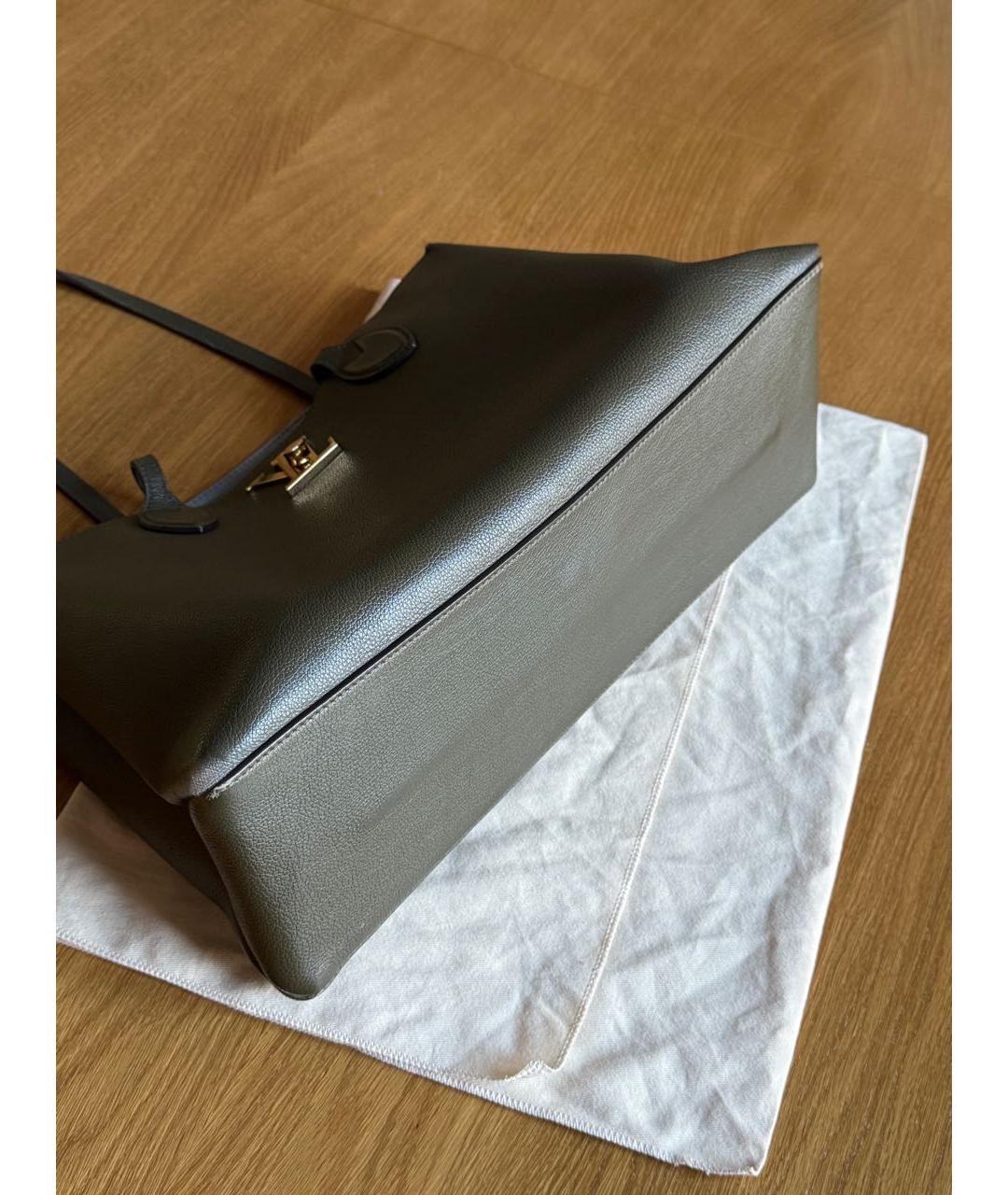 LOUIS VUITTON Хаки кожаная сумка тоут, фото 5